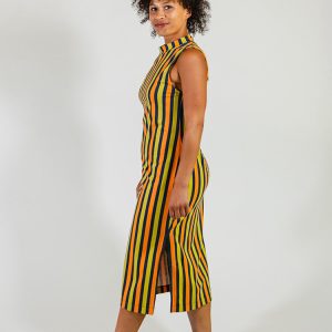 Maggie Mock Neck Dress - Navy Chartreuse Stripe - Image 5