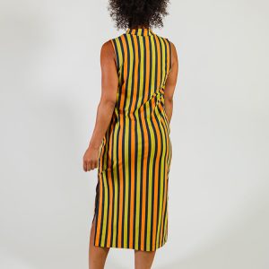Maggie Mock Neck Dress - Navy Chartreuse Stripe - Image 9