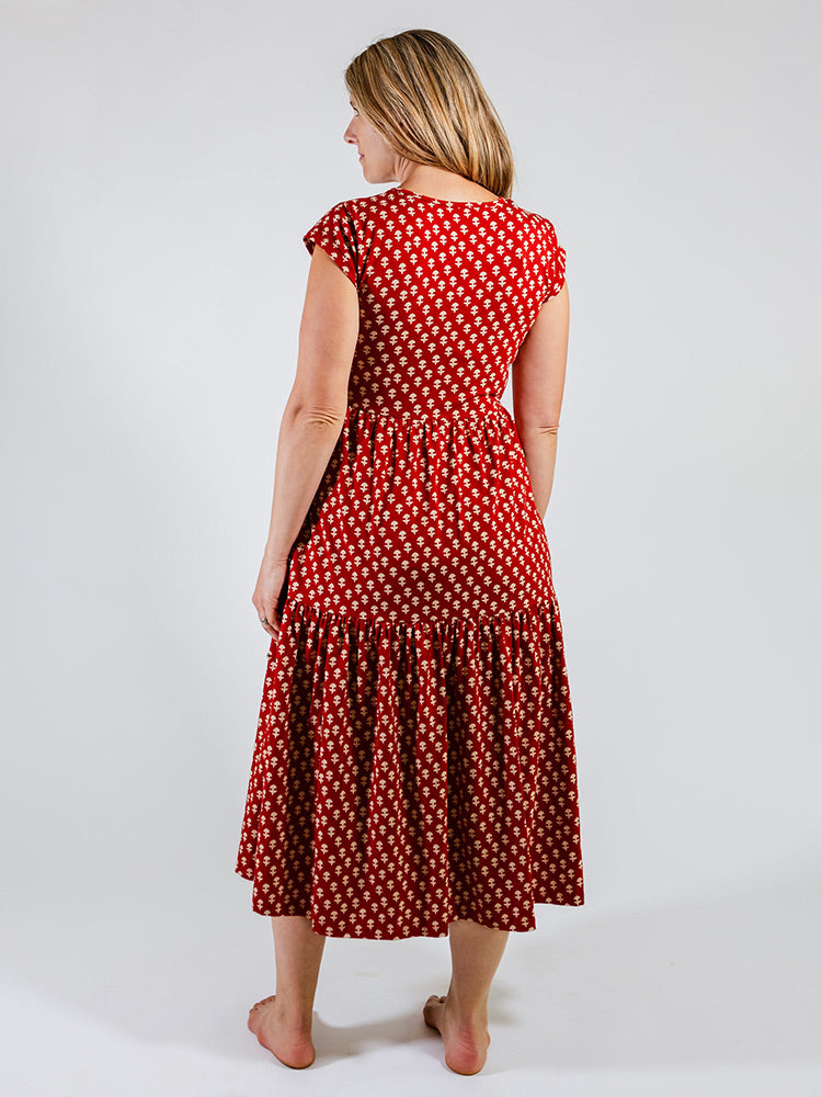 Tiered Jersey Dress - Micro Floral Red - Image 7