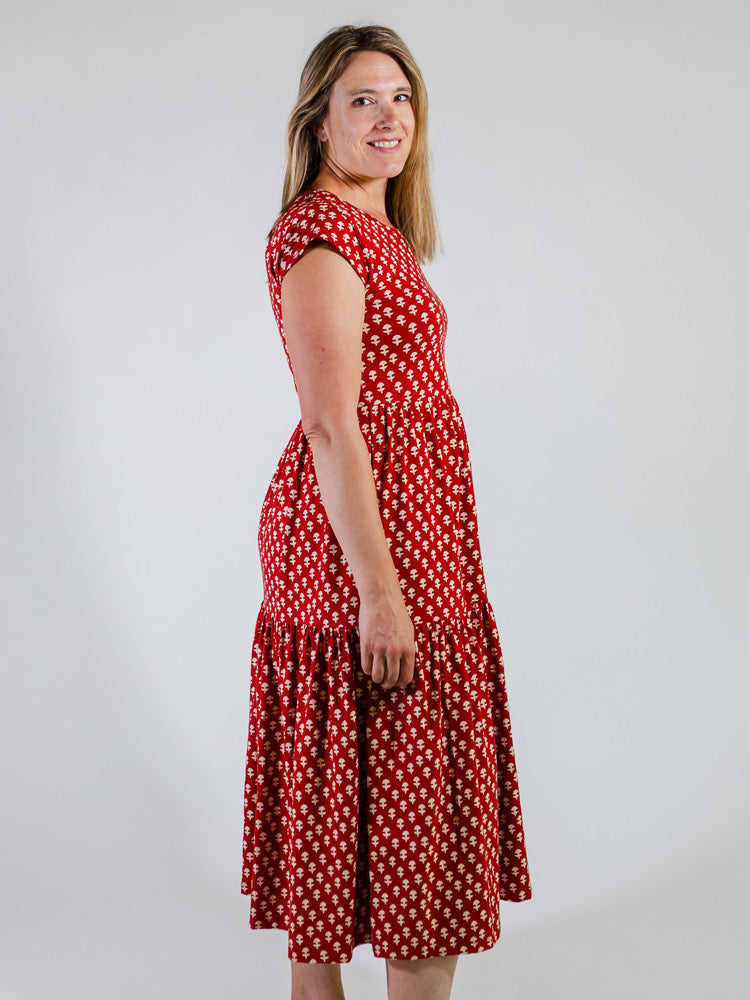 Tiered Jersey Dress - Micro Floral Red - Image 8