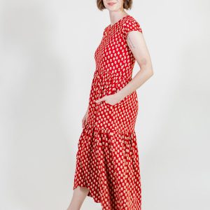 Tiered Jersey Dress - Micro Floral Red - Image 3