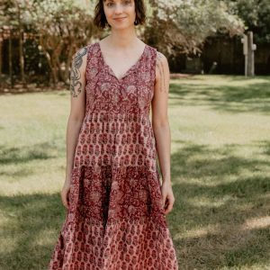 Thais Tiered Sleeveless Dress - Magenta Vine Floral - Image 12