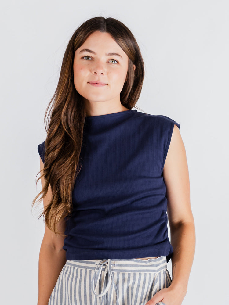 Ruched Top - Navy Rib Knit - Image 4