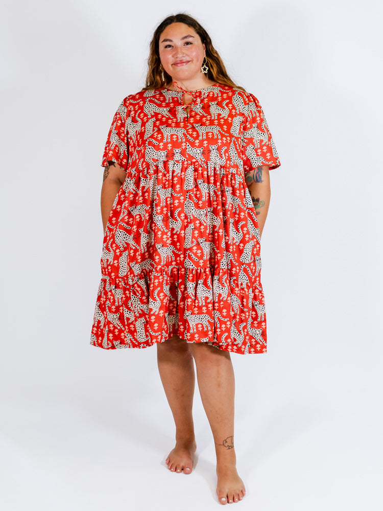Adelaide Tiered Plus Size Mini Dress - Poppy Leopard - Image 1