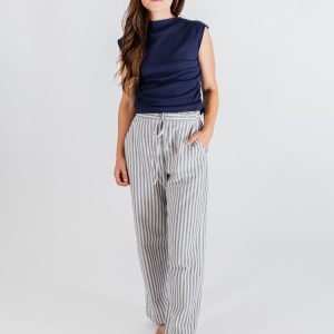 Emmy Drawstring Pant - Pinstripe Blue - 图片 1