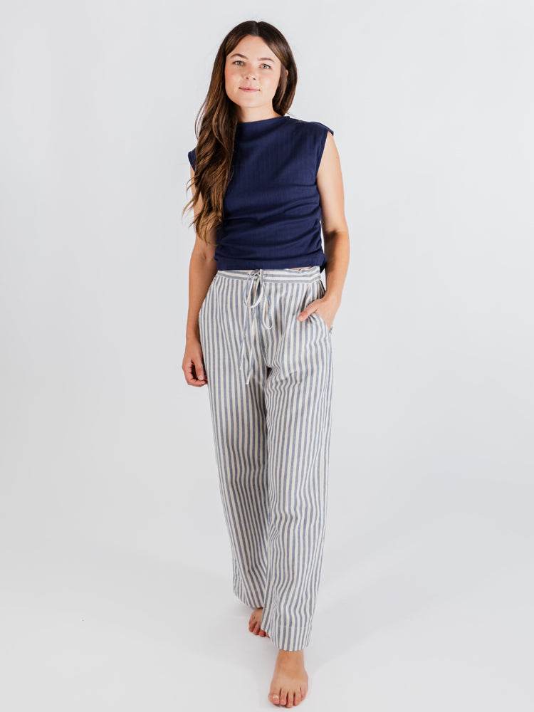 Emmy Drawstring Pant - Pinstripe Blue - 图片 1