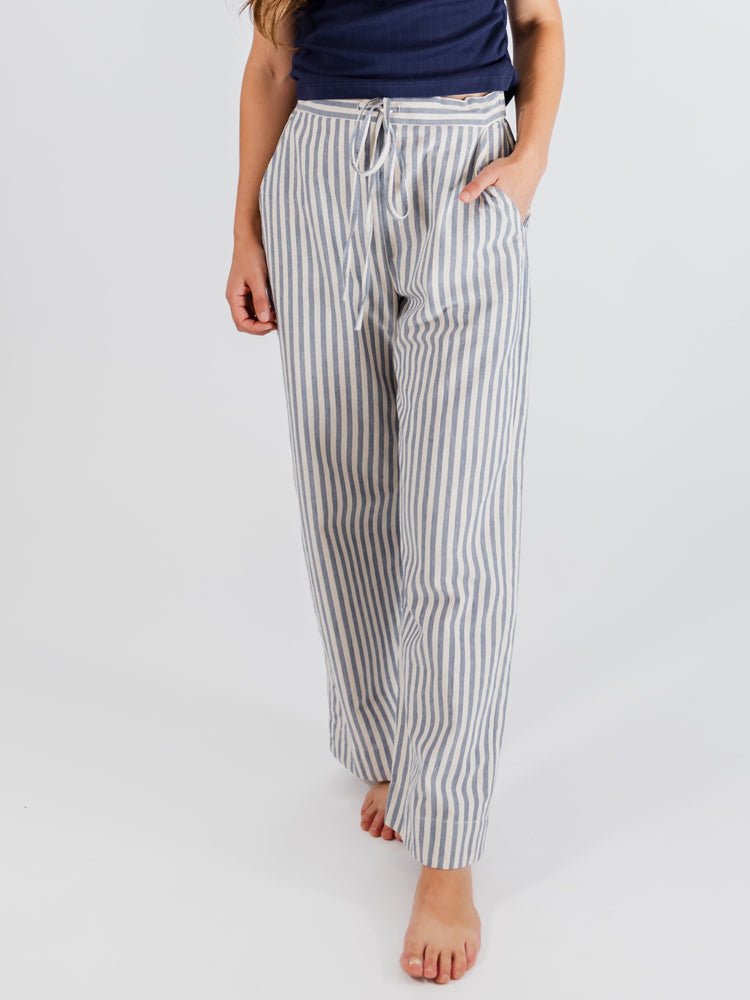 Emmy Drawstring Pant - Pinstripe Blue - 图片 3