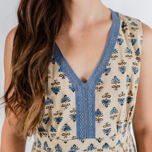 Jaya Sleeveless Dress - Blue Floral - Image 3