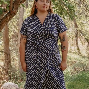 Katie Plus Size Wrap Dress - Micro Floral Navy - Image 1