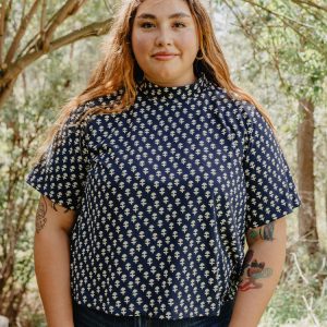 Eve Plus Size Top - Micro Floral Navy - Image 1