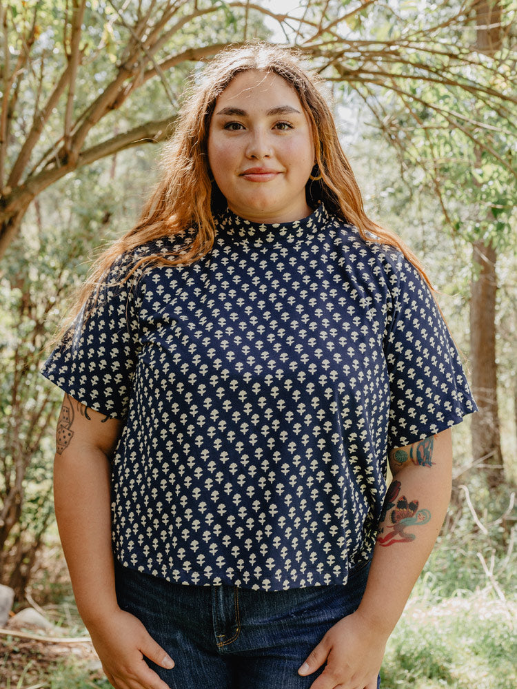 Eve Plus Size Top - Micro Floral Navy - Image 1