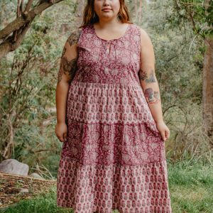 Thais Tiered Sleeveless Plus Size Dress - Magenta Vine Floral - Image 1