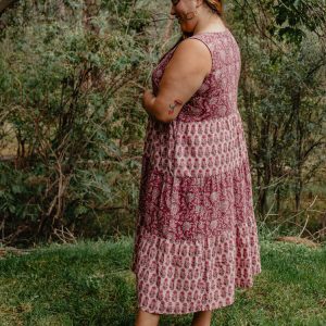 Thais Tiered Sleeveless Plus Size Dress - Magenta Vine Floral - Image 2