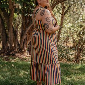 Opal Plus Size Dress - Navy Chartreuse Stripe - 图片 2