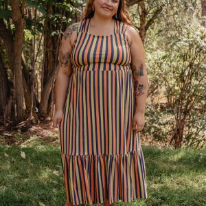Opal Plus Size Dress - Navy Chartreuse Stripe - 图片 3