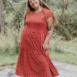 Tiered Jersey Plus Size Dress - Micro Floral Red - Image 1