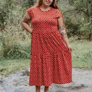Tiered Jersey Plus Size Dress - Micro Floral Red - Image 3