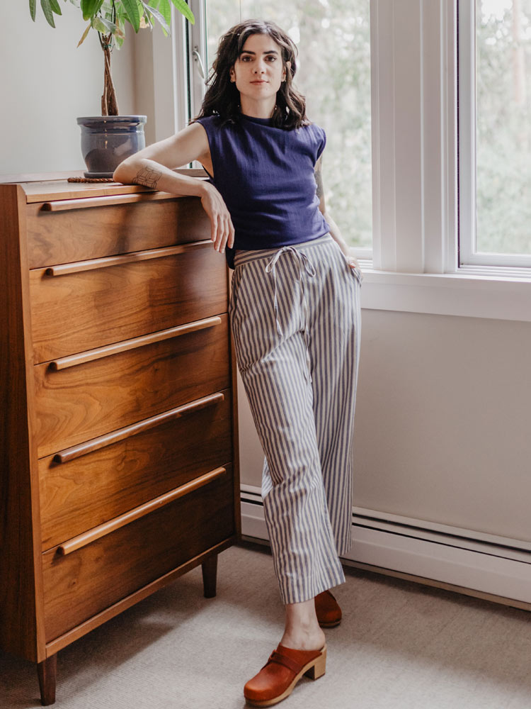 Emmy Drawstring Pant - Pinstripe Blue - 图片 2