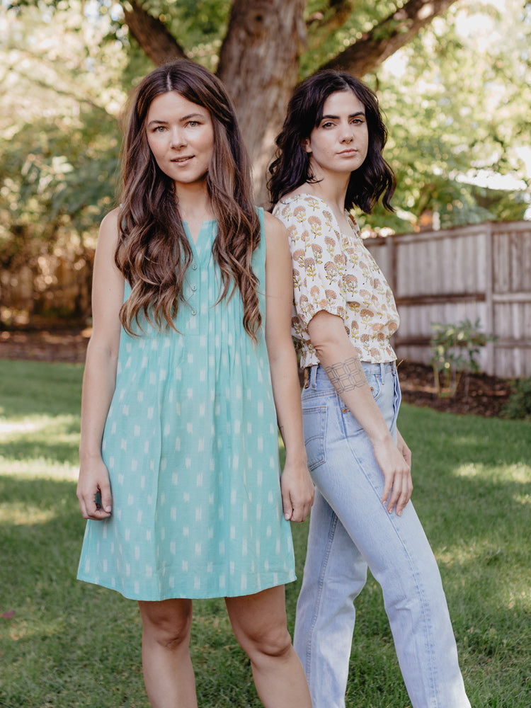 Pintucked Away Dress - Aqua Ikat - 图片 4