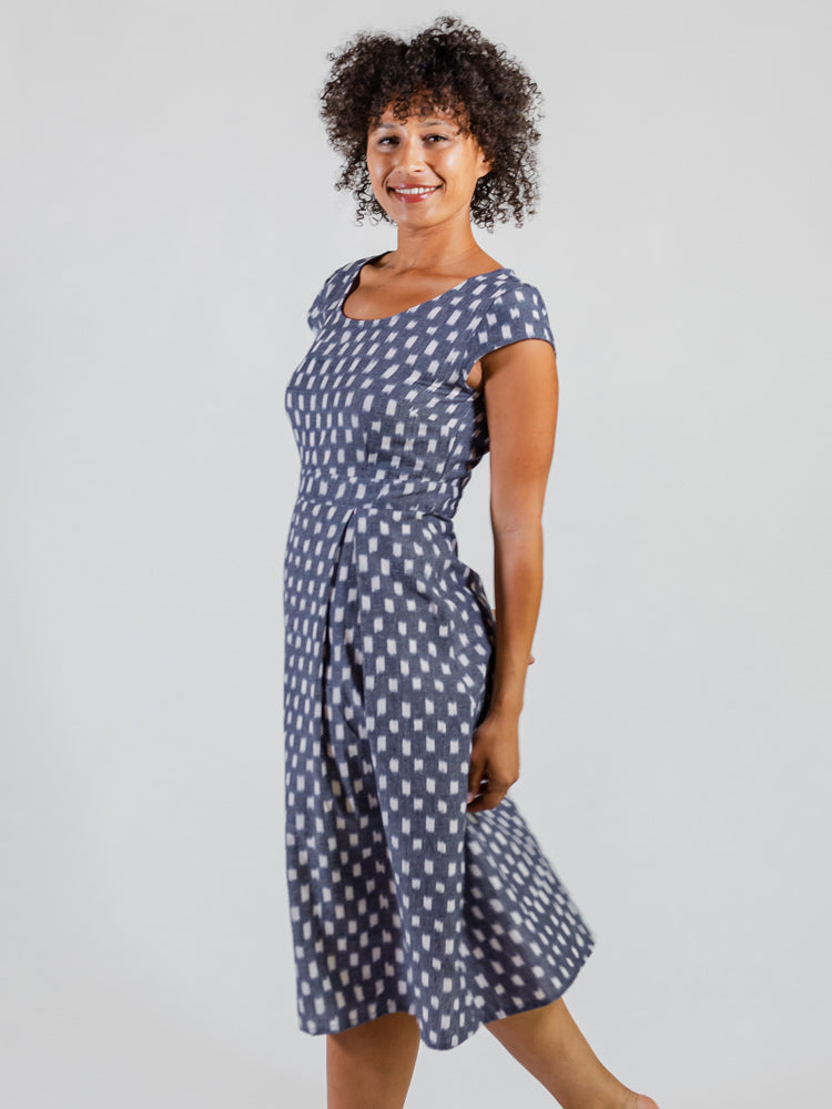 Vintage Pleat Dress - Blue Ikat - Image 1