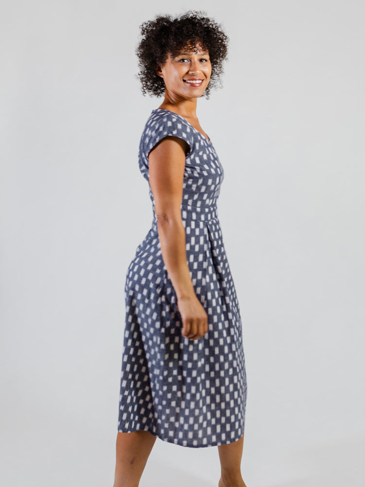 Vintage Pleat Dress - Blue Ikat - Image 2
