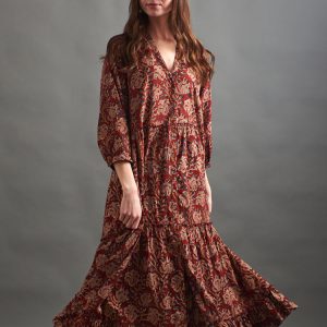 Britta Long Sleeve Tiered Dress - Red Floral - Image 4