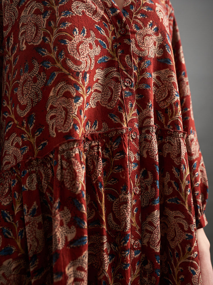 Britta Long Sleeve Tiered Dress - Red Floral - Image 2