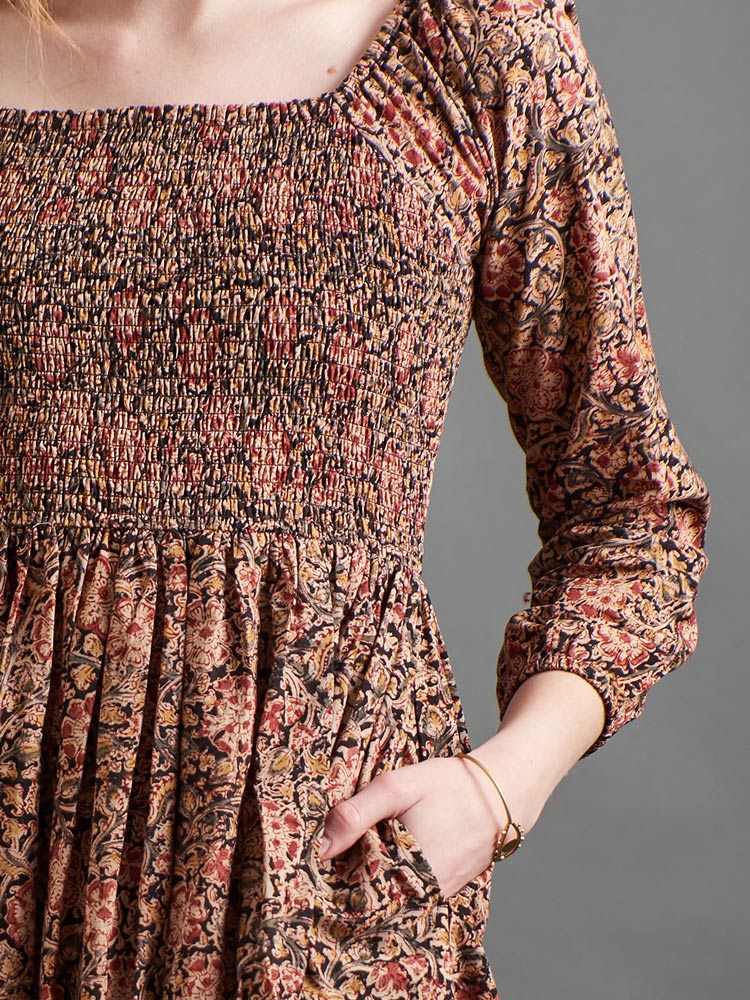 Hailee Smocked Midi Dress - Black Floral - Image 2