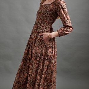 Hailee Smocked Midi Dress - Black Floral - Image 1