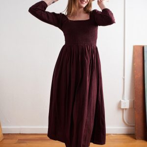 Hailee Smocked Midi Dress - Maroon Plaid - 图片 2
