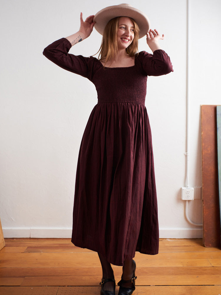 Hailee Smocked Midi Dress - Maroon Plaid - 图片 2