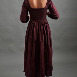 Hailee Smocked Midi Dress - Maroon Plaid - 图片 4