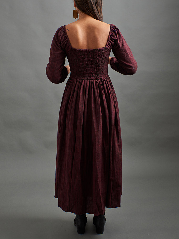 Hailee Smocked Midi Dress - Maroon Plaid - 图片 4