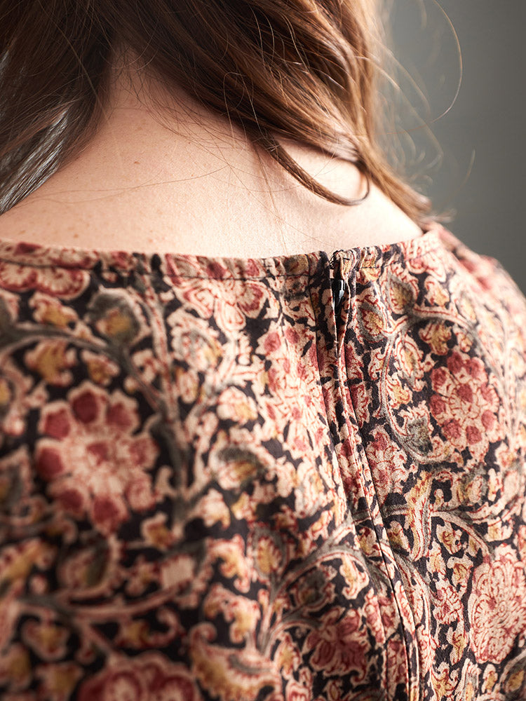 Vintage Pleat Dress - Black Floral - Image 3