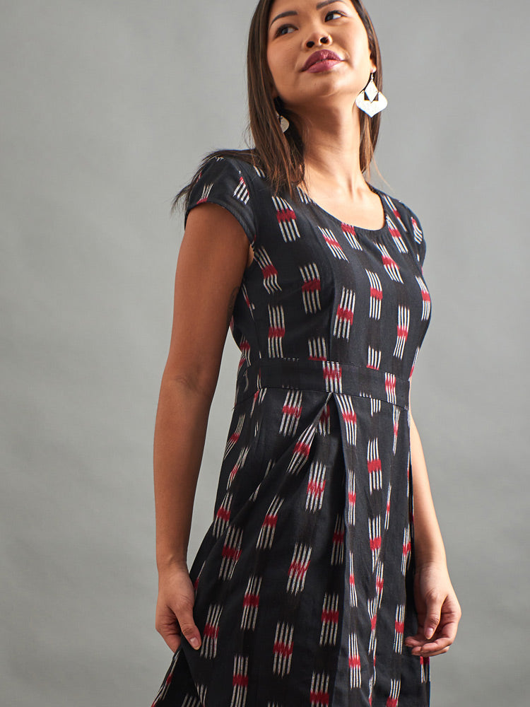 Vintage Pleat Dress - Black Ikat - Image 8