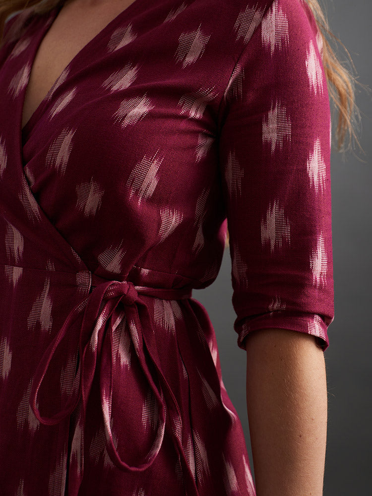 Anaya Wrap Dress - Garnet Ikat - Image 2