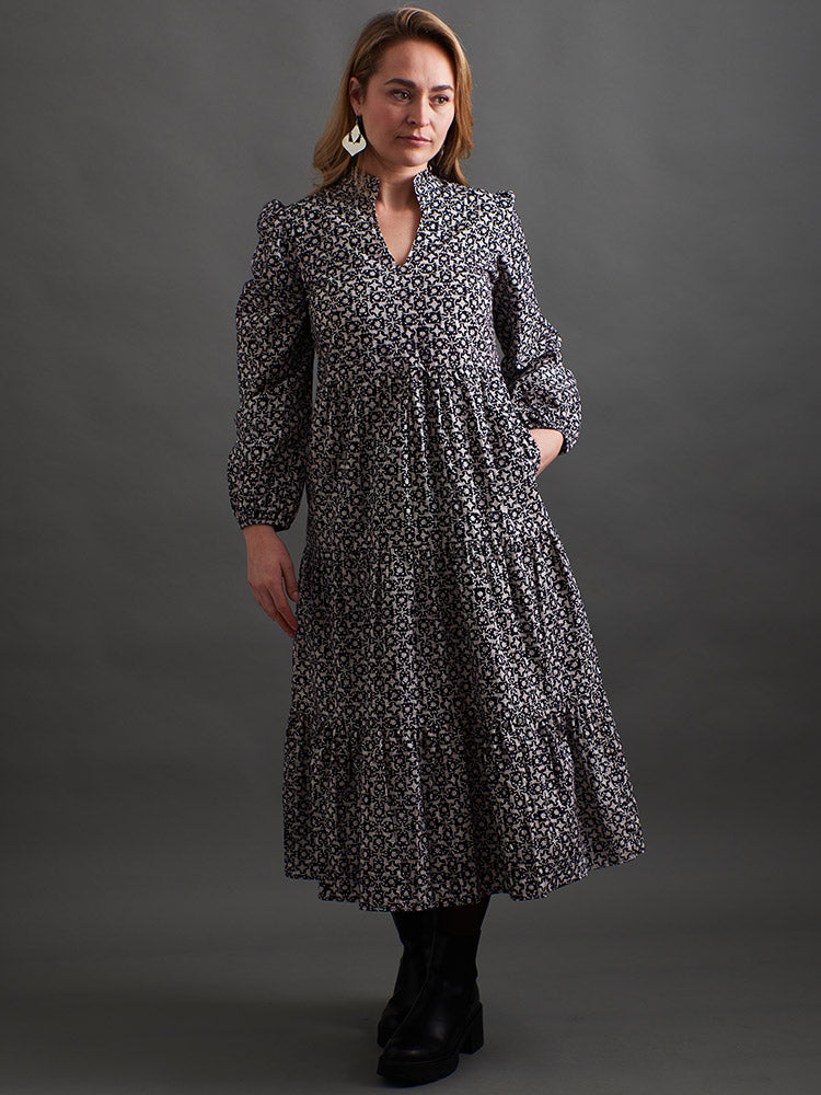 Norah Tiered Dress - Black Botanical - 图片 8