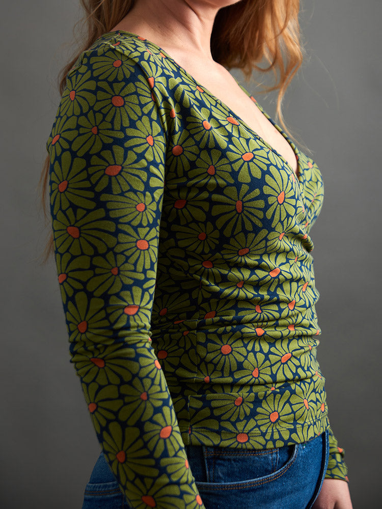 Gillian Wrap Top - Olive Floral - Image 2