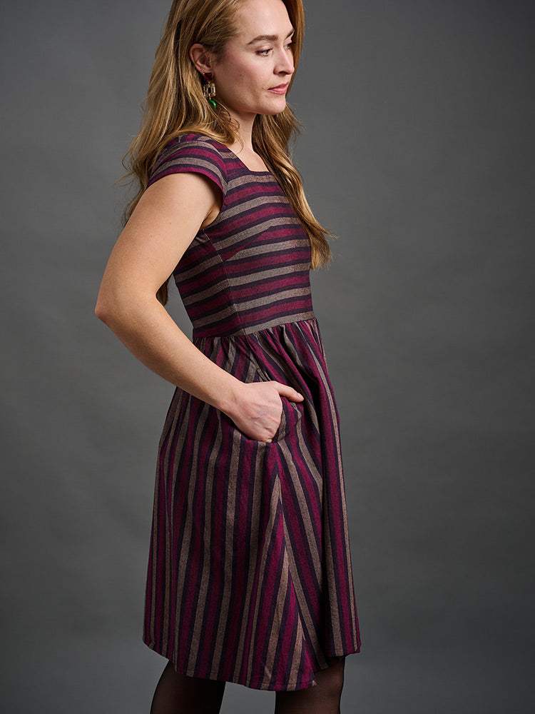 Rupi Square Neck Dress - Berry Stripe - Image 2