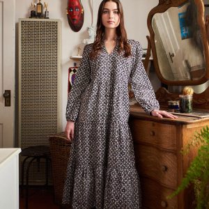 Norah Tiered Dress - Black Botanical - 图片 6