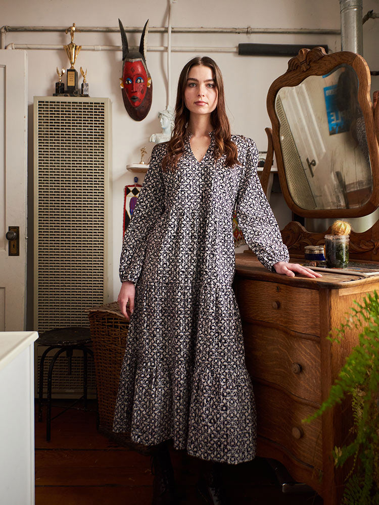 Norah Tiered Dress - Black Botanical - 图片 6