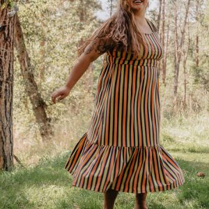 Opal Plus Size Dress - Navy Chartreuse Stripe - 图片 1