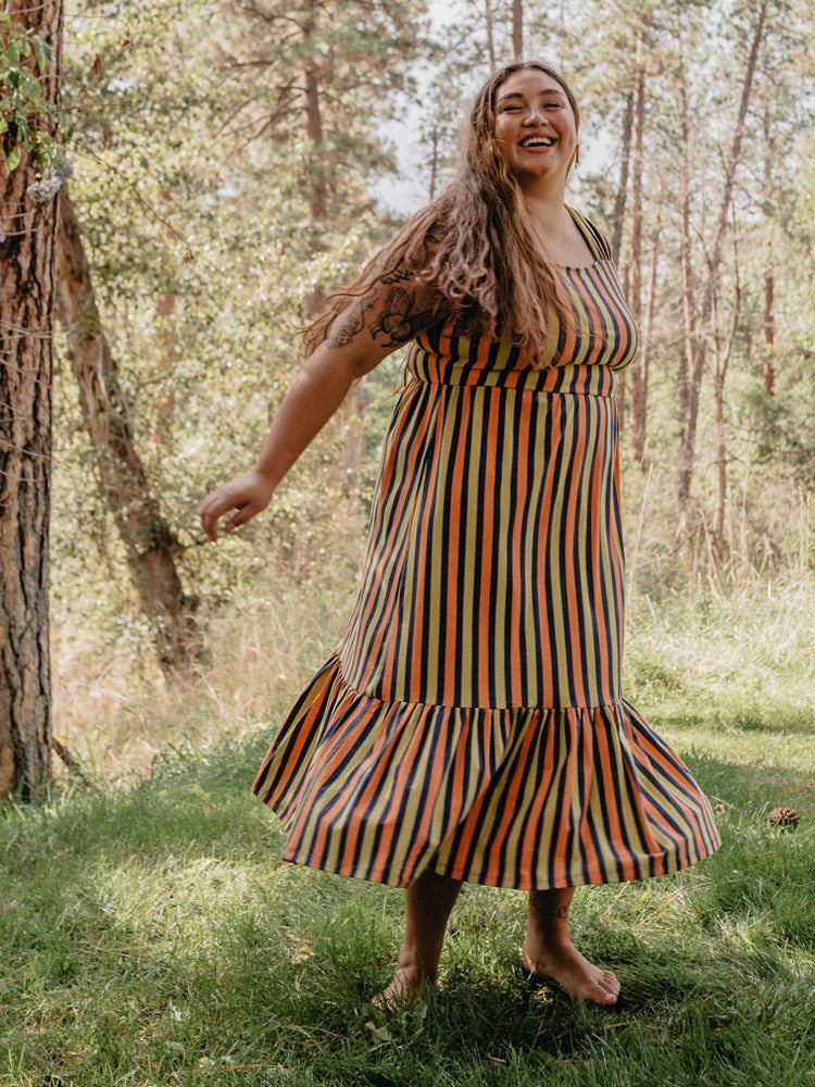 Opal Plus Size Dress - Navy Chartreuse Stripe - 图片 1