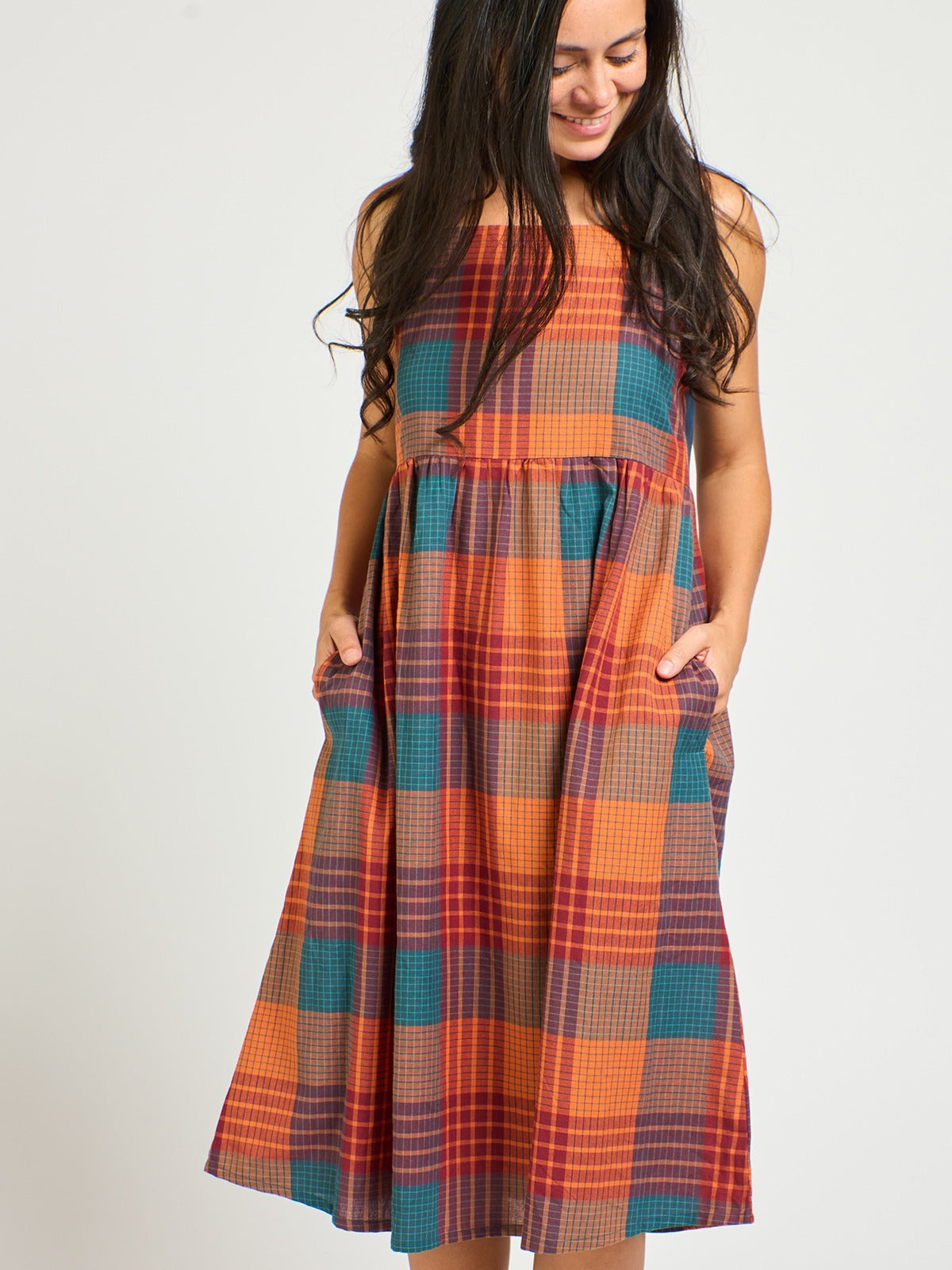 Ivy Midi Dress - Persimmon Plaid - Image 1