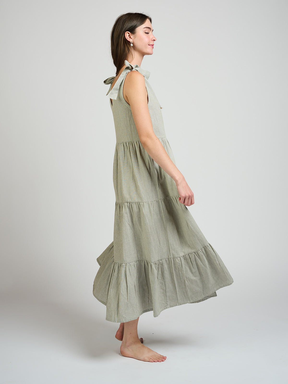 Lorelei Tiered Dress - Olive Stripe - Image 3