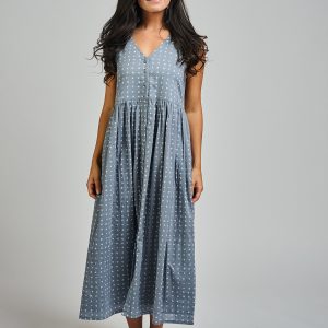 Olivia Dress - Slate Blue Dots - Image 1