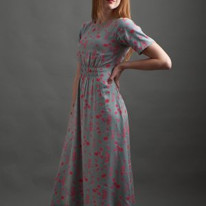 Artsy Traveler Short Sleeve Midi Dress - Botanical Slate - Image 1