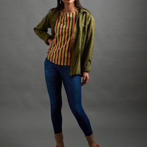 Millie Muscle Tee - Navy Chartreuse Stripe - Image 1
