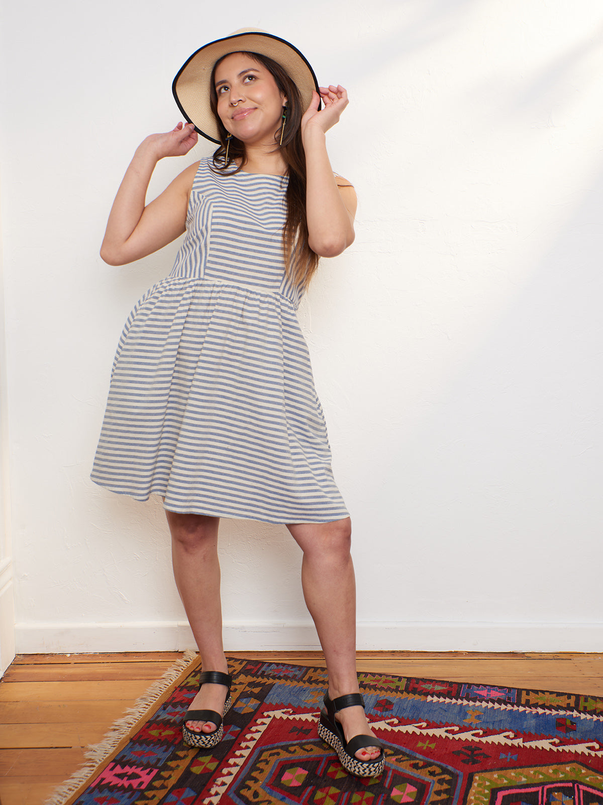 Nadiya Dress - Pinstripe Blue - 图片 1