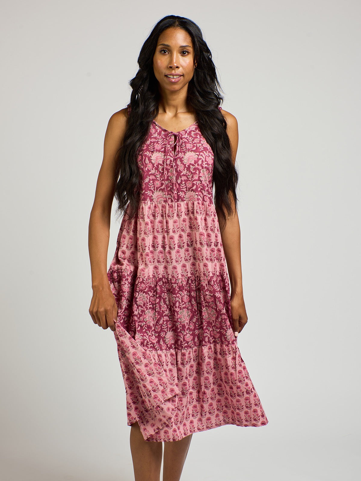 Thais Tiered Sleeveless Dress - Magenta Vine Floral - Image 6